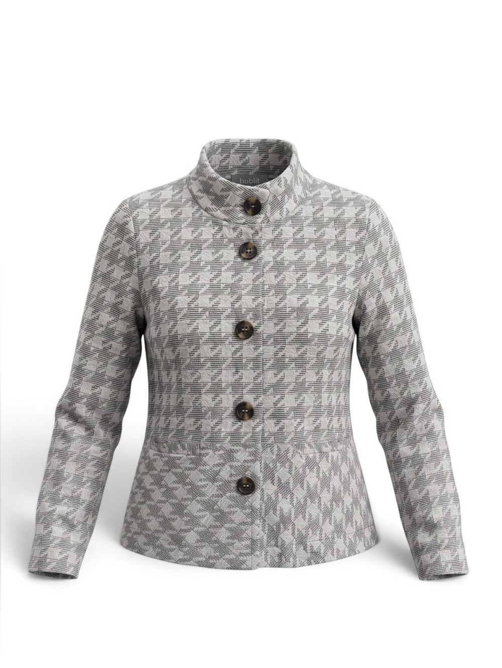 Habitat Jacket Charcoal Grey Houndstooth Stand Collar Button Front Small
